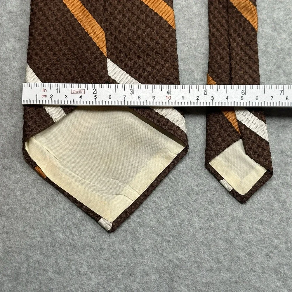 Vintage‎ Macrae Textured Brown Stripe Tie 70s Dacron Wide Retro 54x4.25in